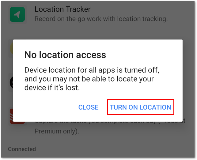 No location access warning