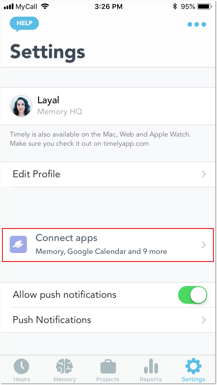 Connect apps in settings