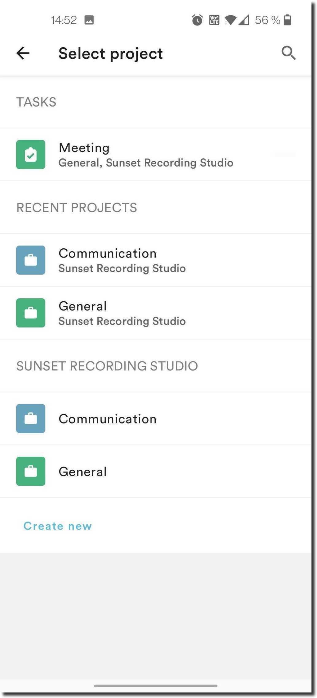 Tasks and Projects list