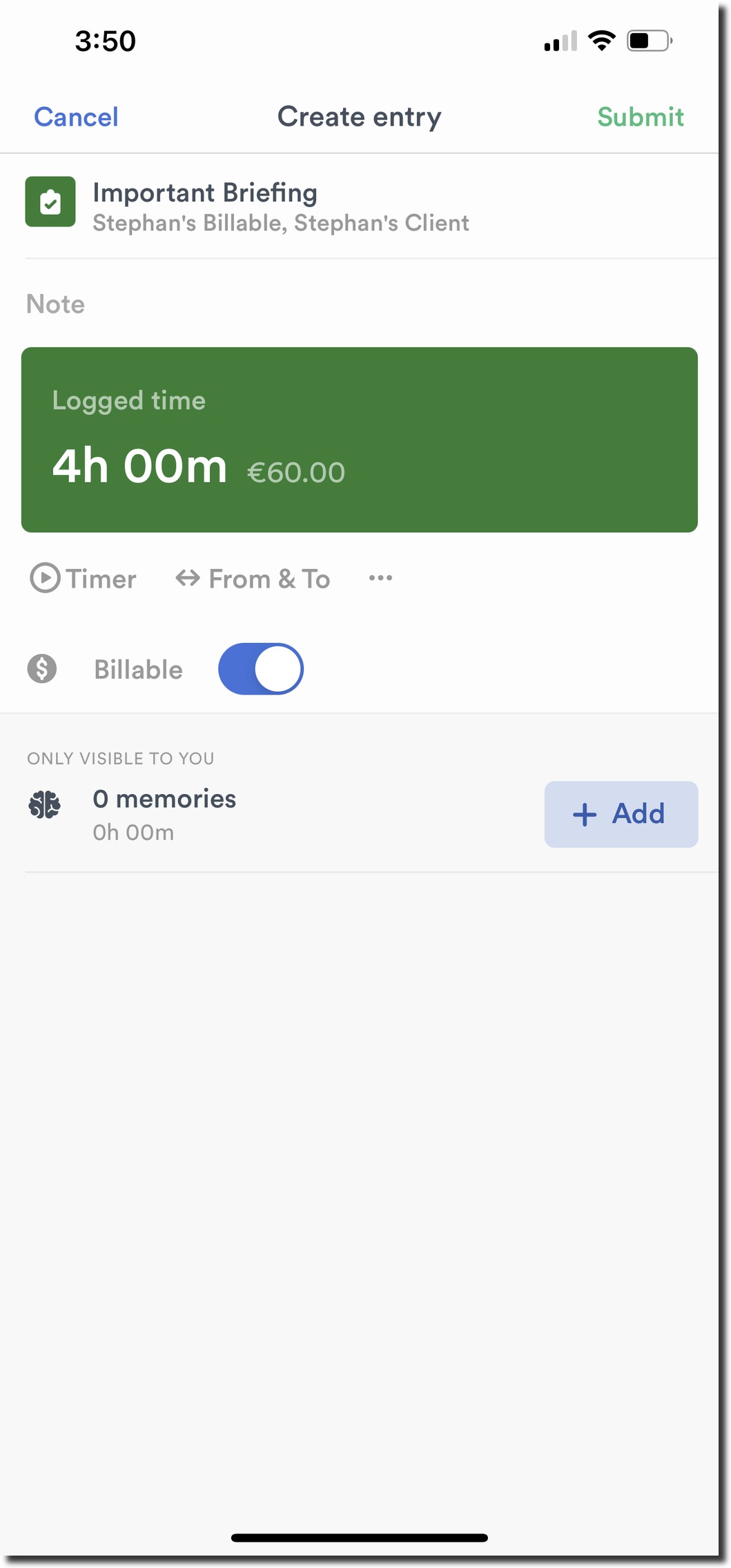 Complete the time entry