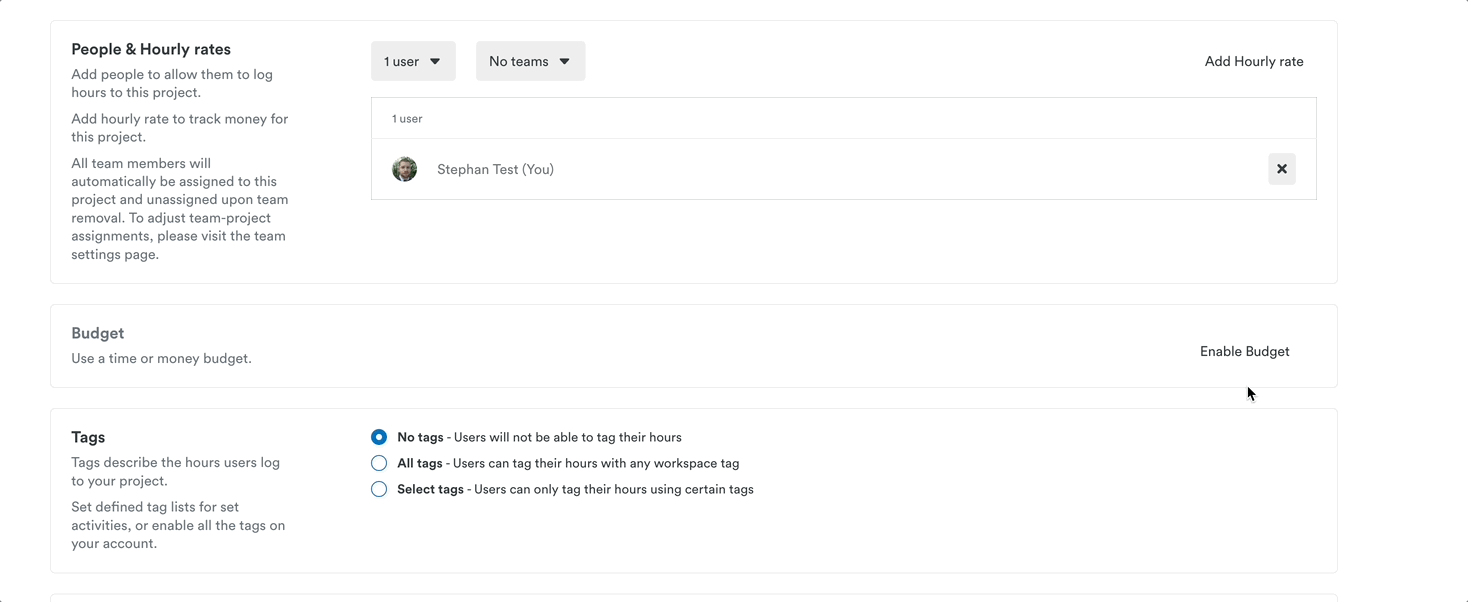 Setting up a project budget