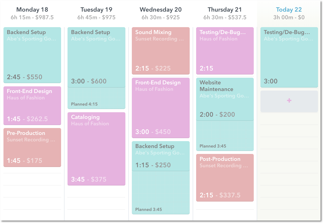 Client colors in timesheet view