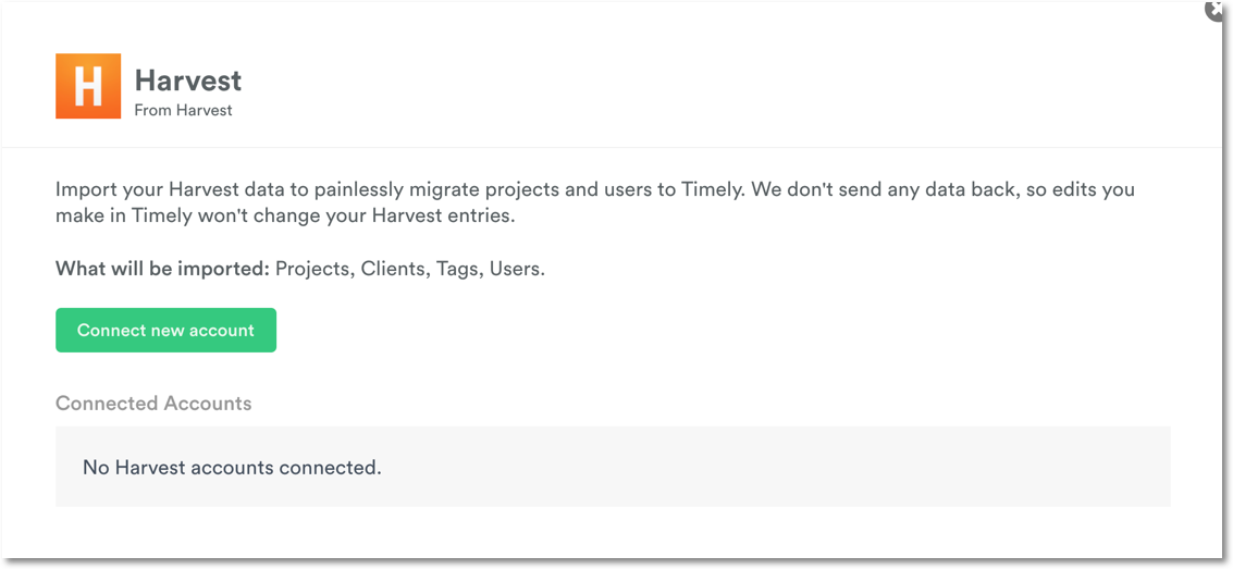 Connect Harvest integration