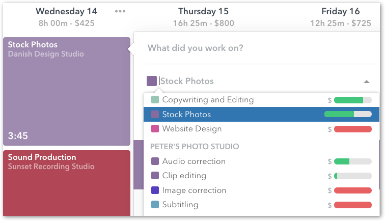 Active projects in time entries