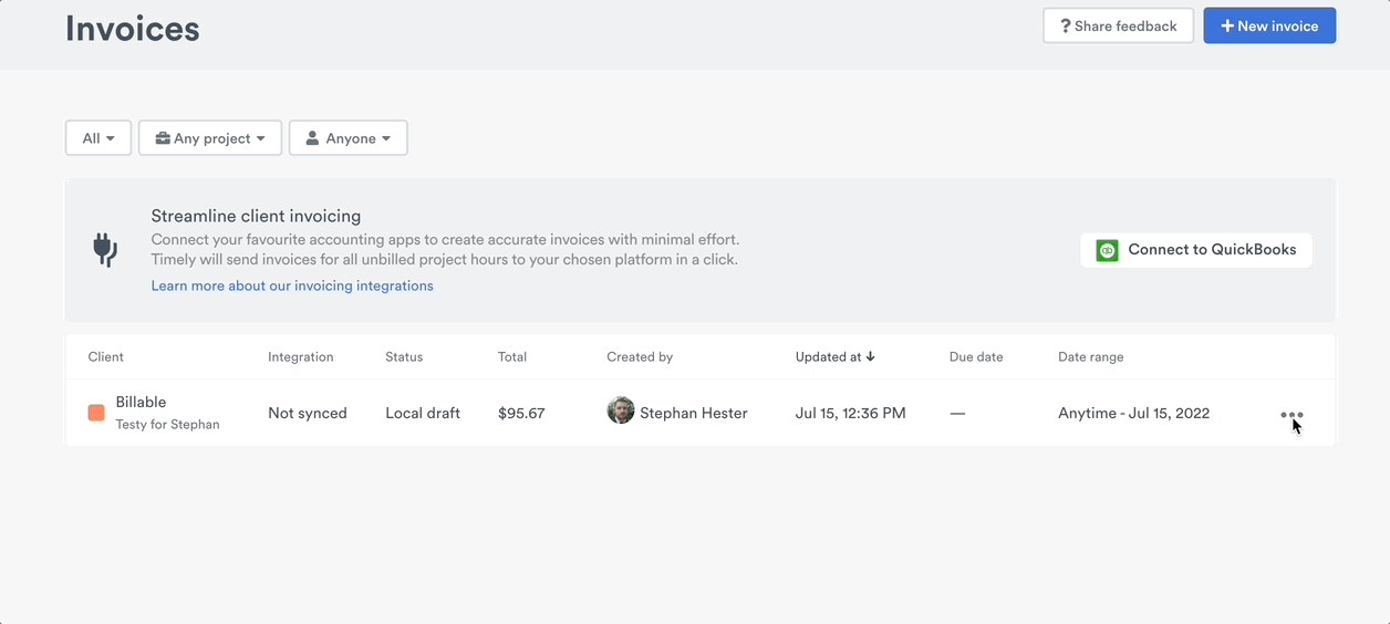 Creating a local invoice draft