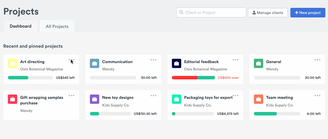 Pinning individual project cards