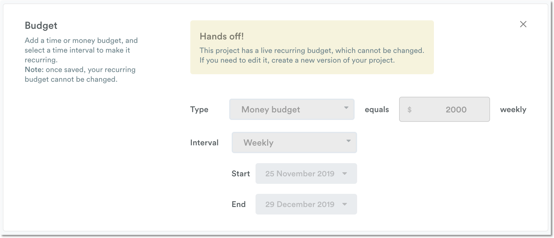 Edit recurring budget warning