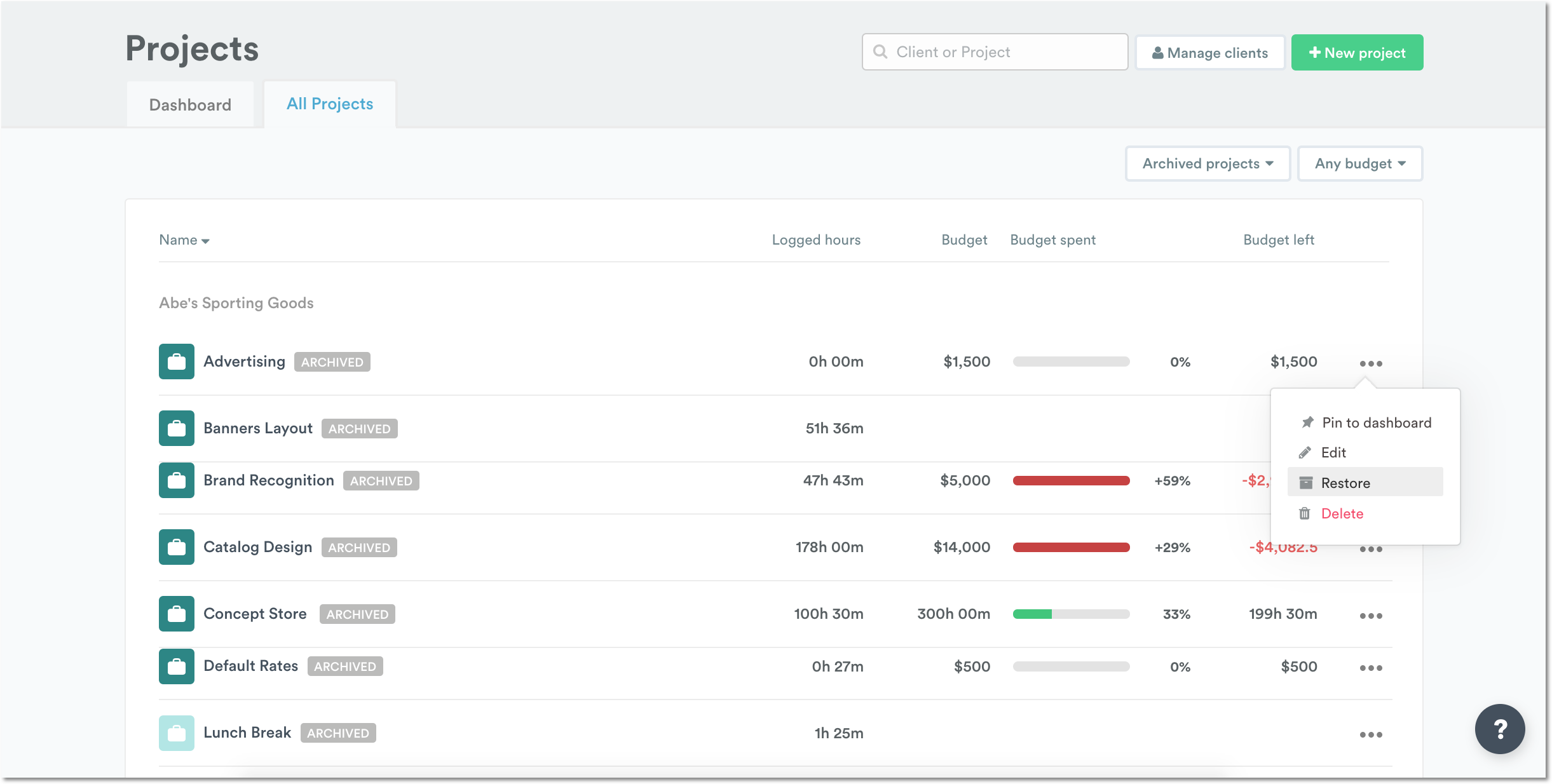 Restore an archived project