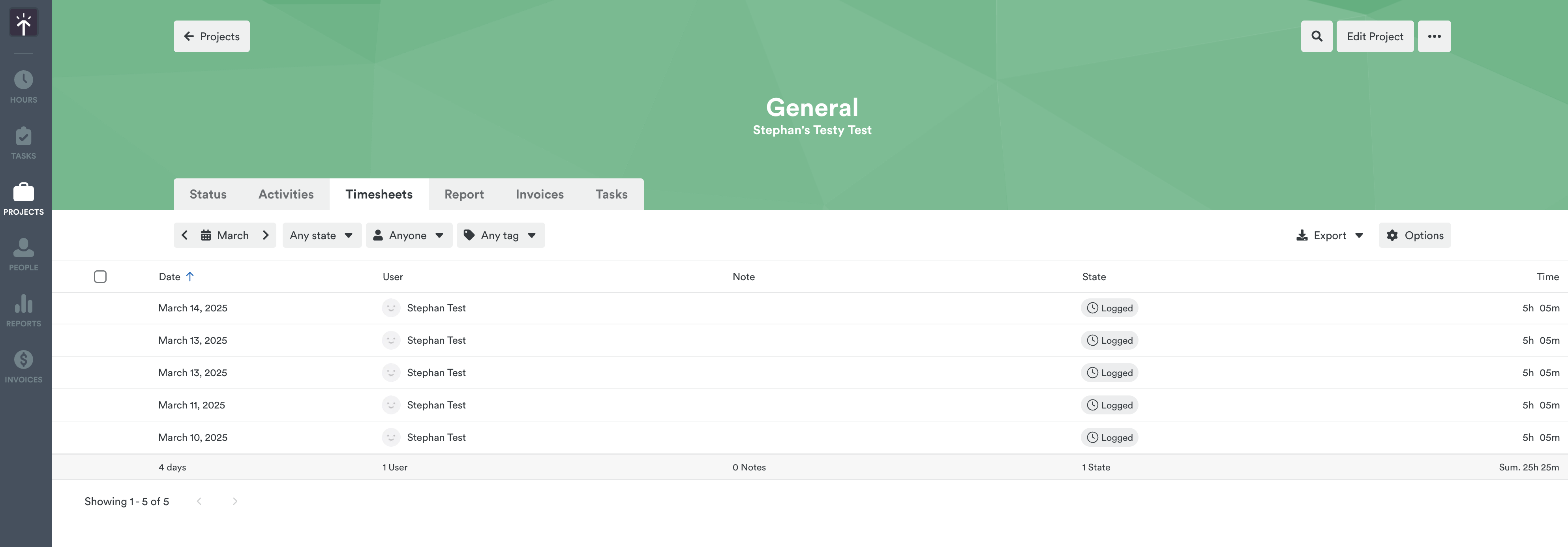 Timesheets tab overview