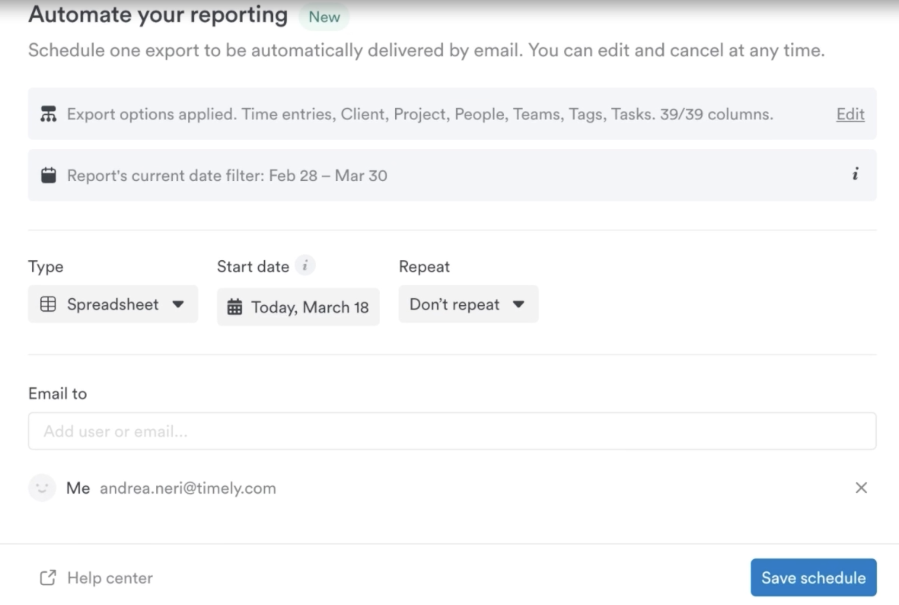 Schedule recurring exports
