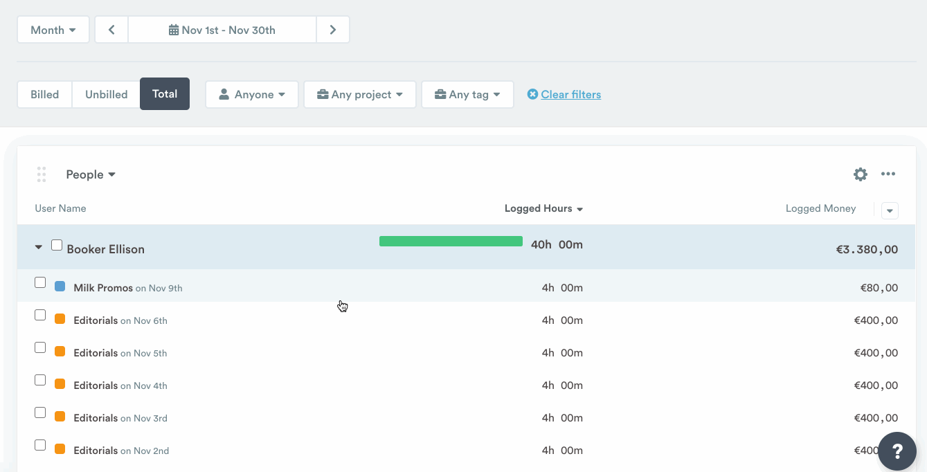 Individual entry editing