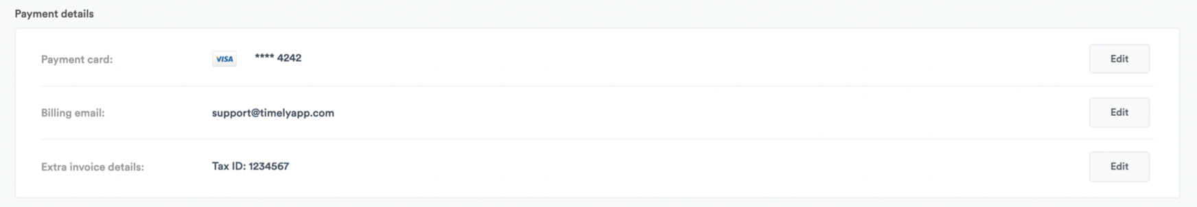 Payment card details