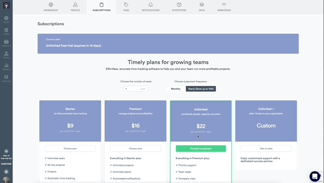 Subscription plans selection