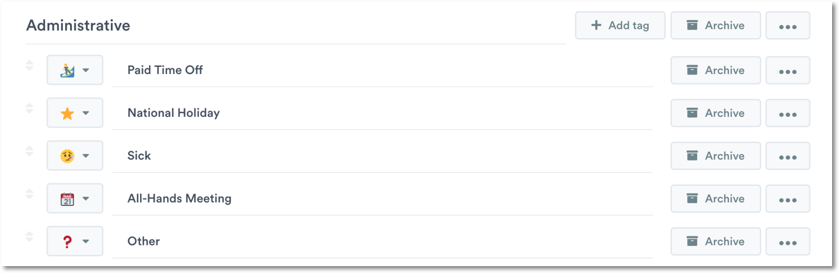 Administrative tags example