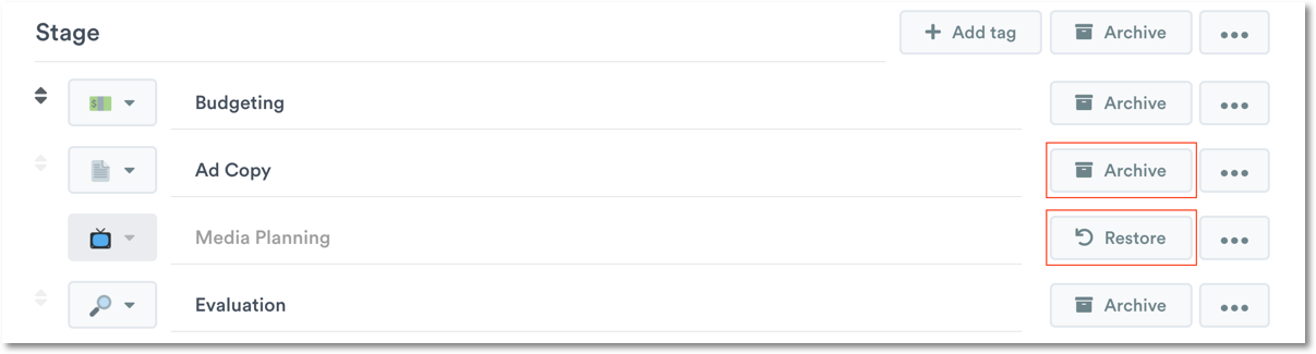 Archive and restore tags