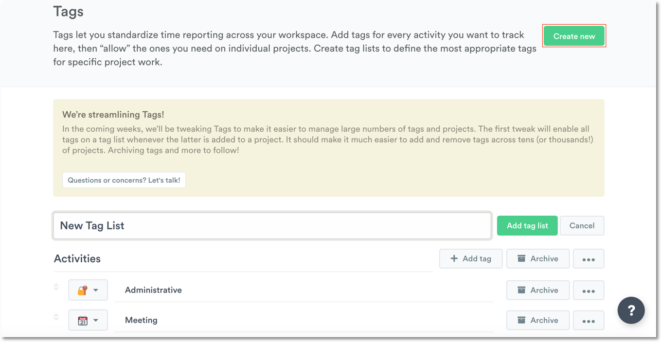 Creating a new tag list