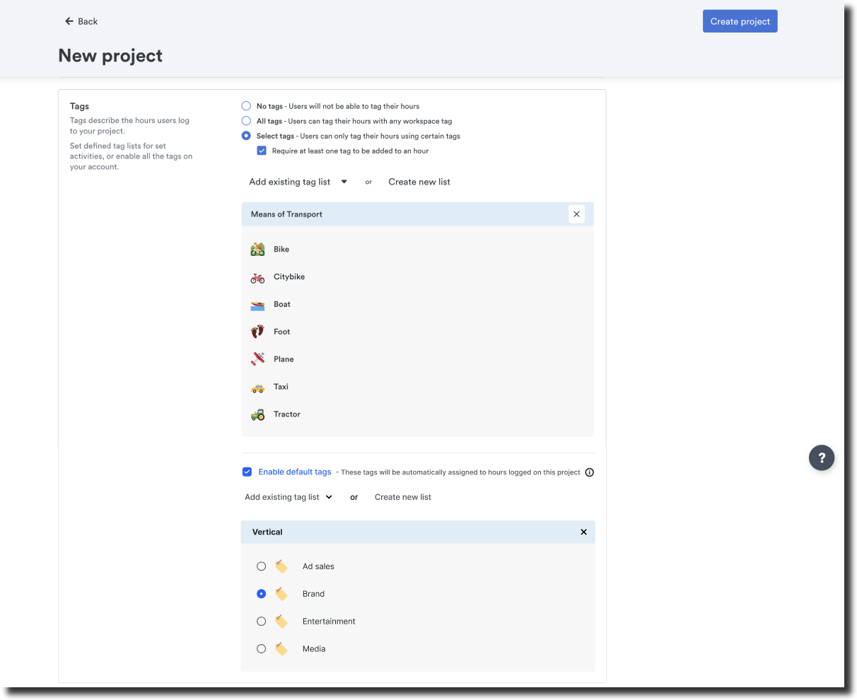 Default tags overview