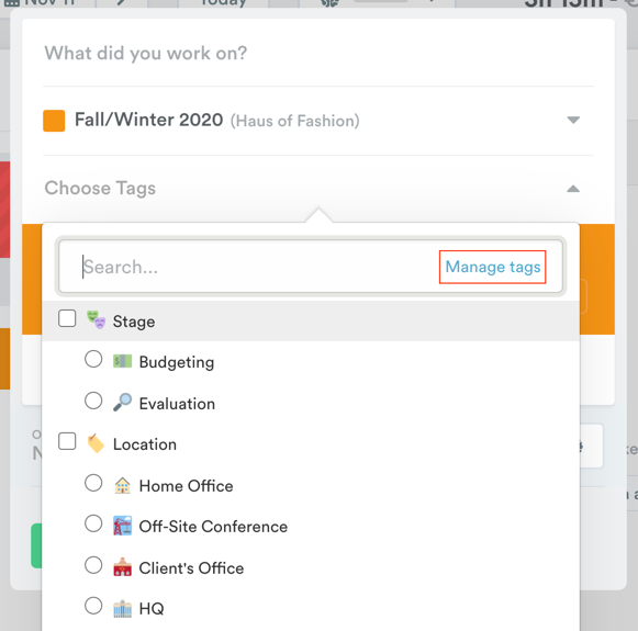 Managing tags on an entry