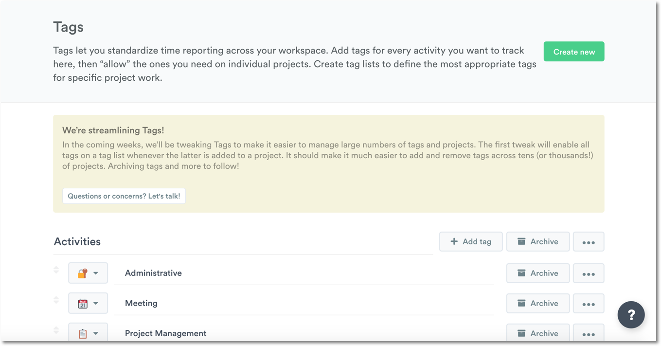 Tags overview in Timely