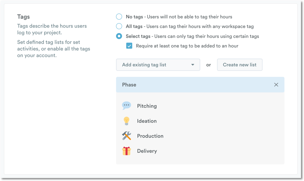 Require any tag setting