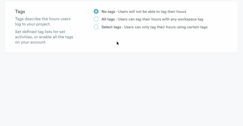 Required tags settings