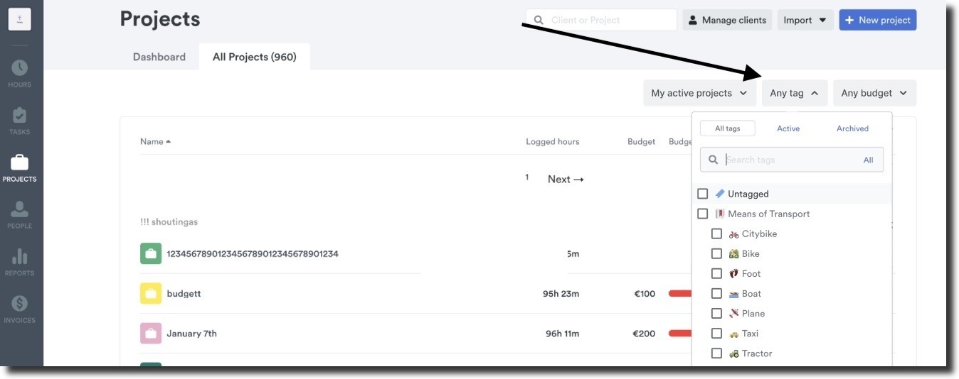 Search projects by tag