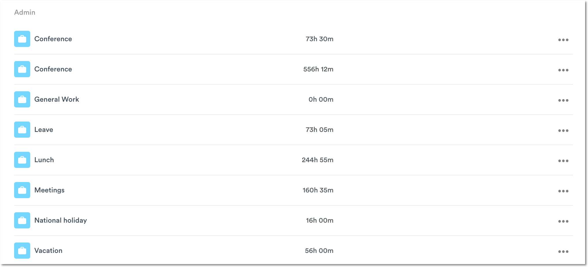 Admin projects for tracking absence