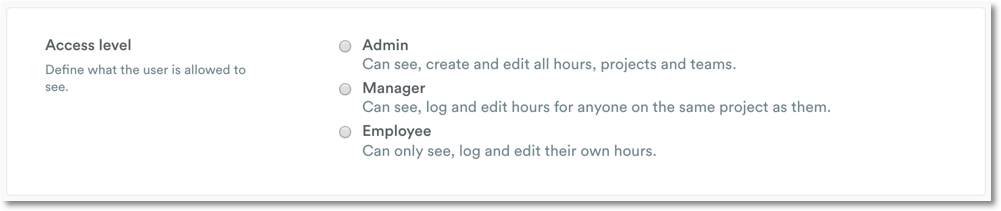 User access level options