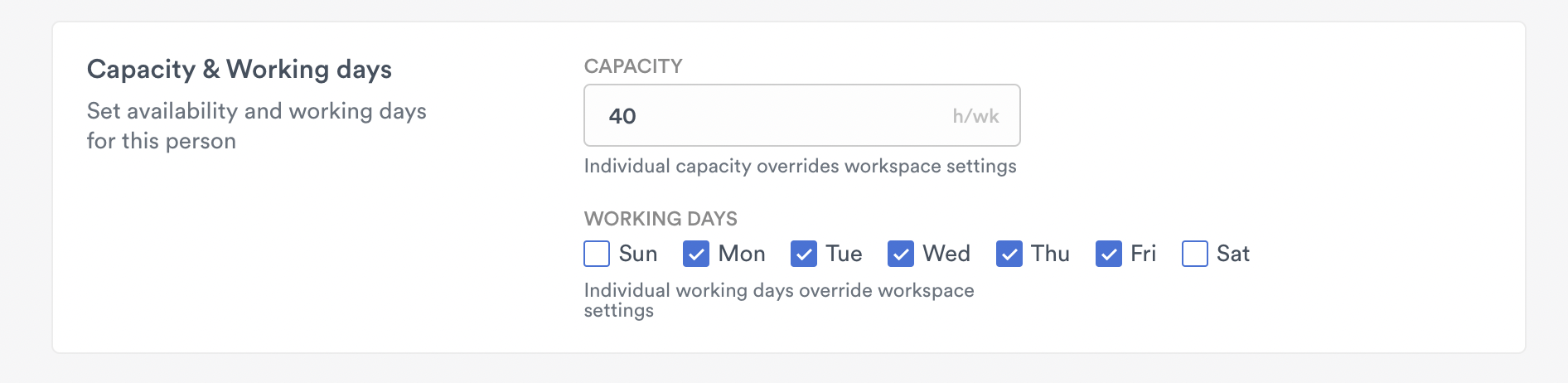 Setting individual capacity