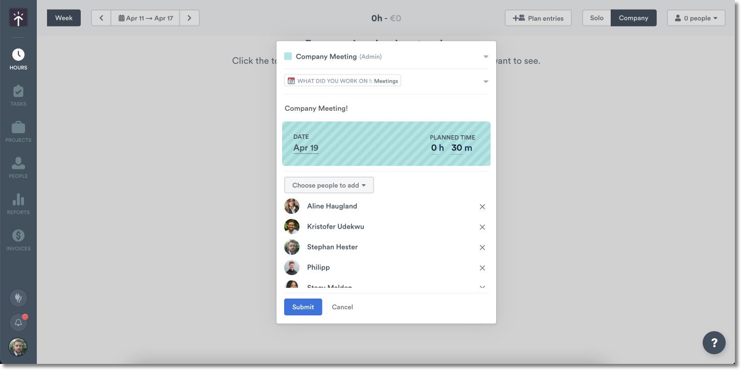Plan entries for multiple users