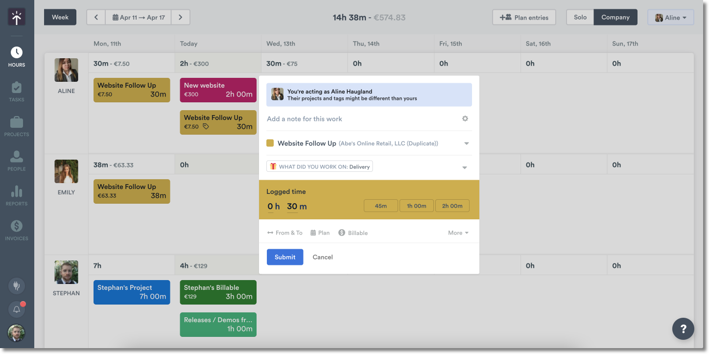 Planning hours in Company view