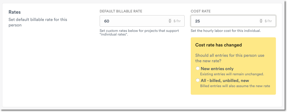 Confirm cost rate change