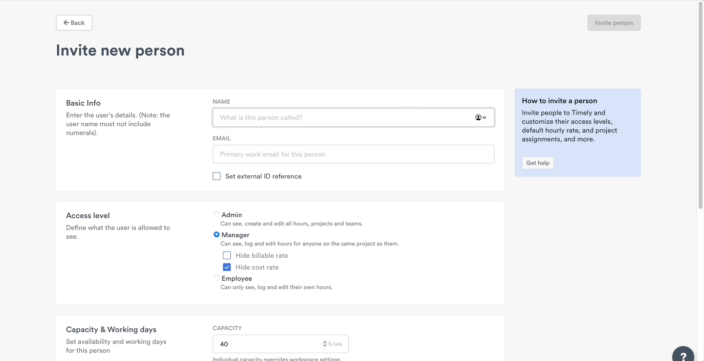 Setting cost rate for a new user