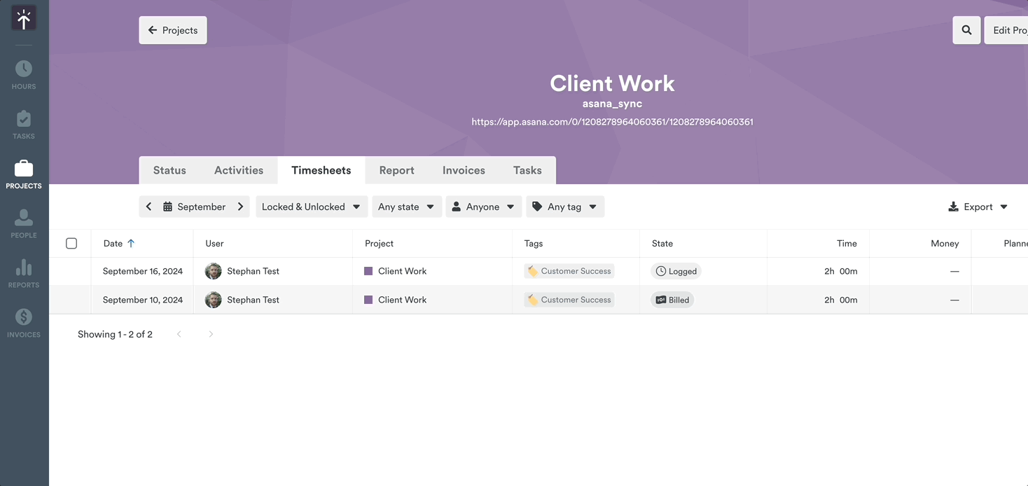 Bulk updating time states