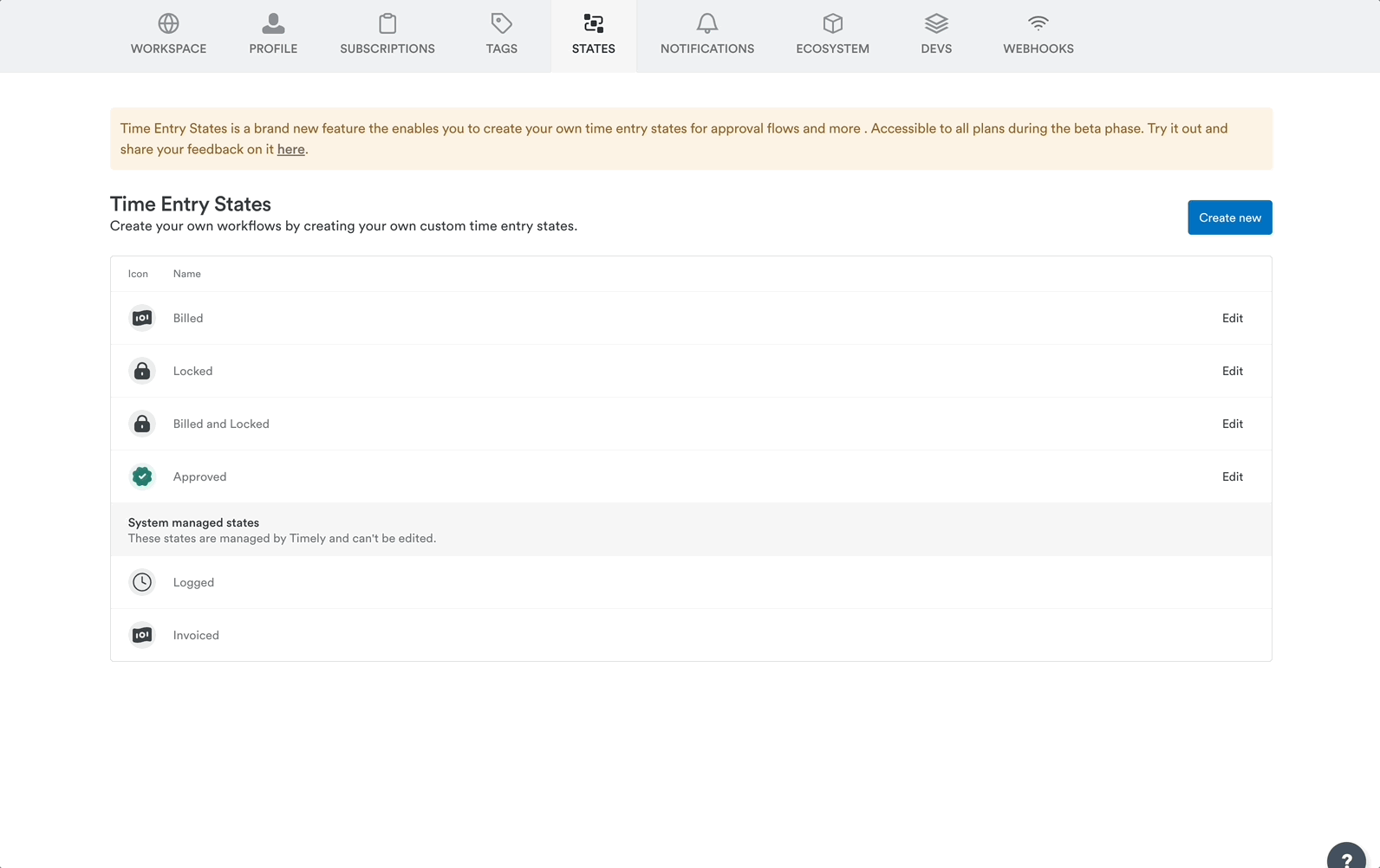 Editing a time state