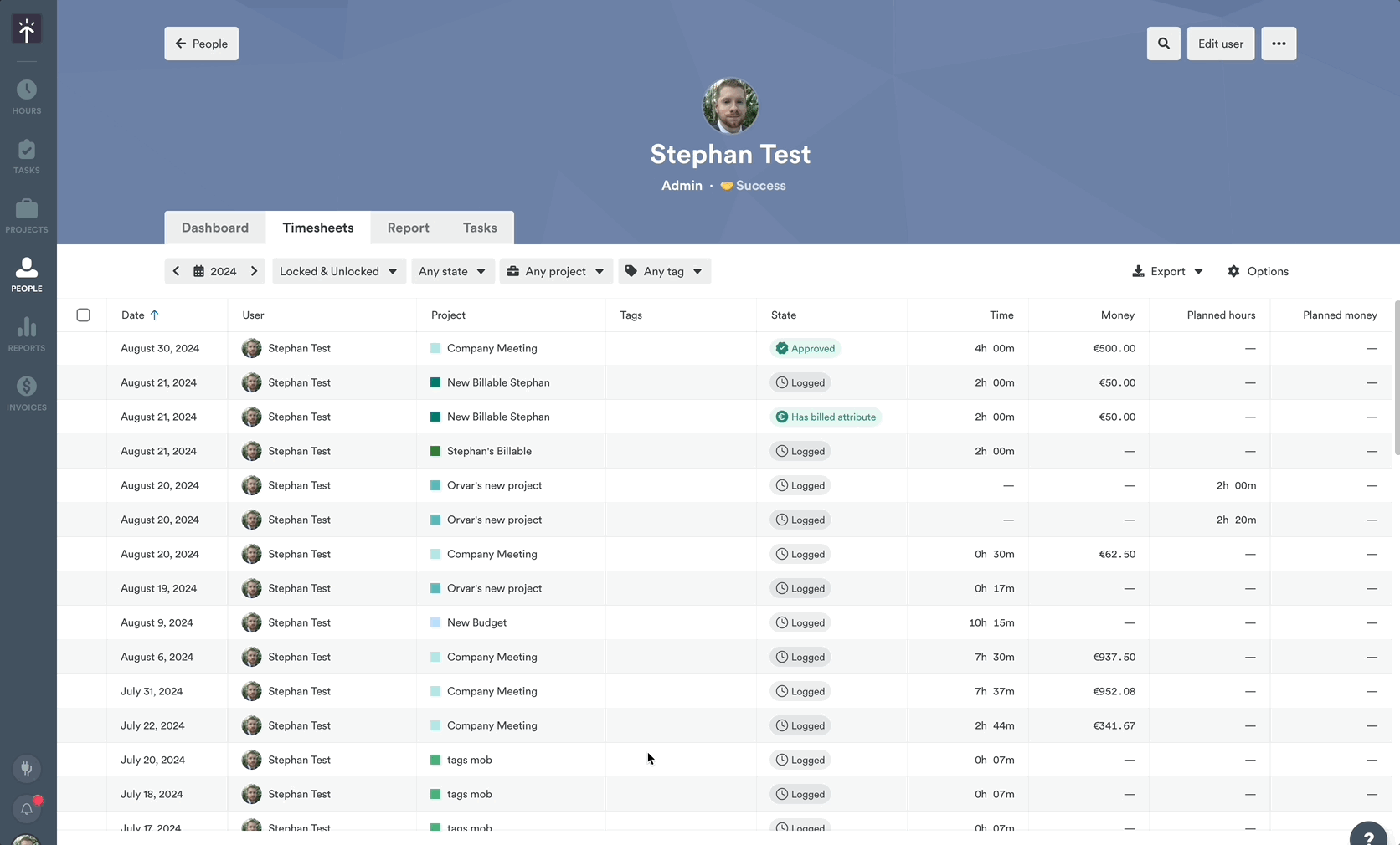Filtering timesheets by state