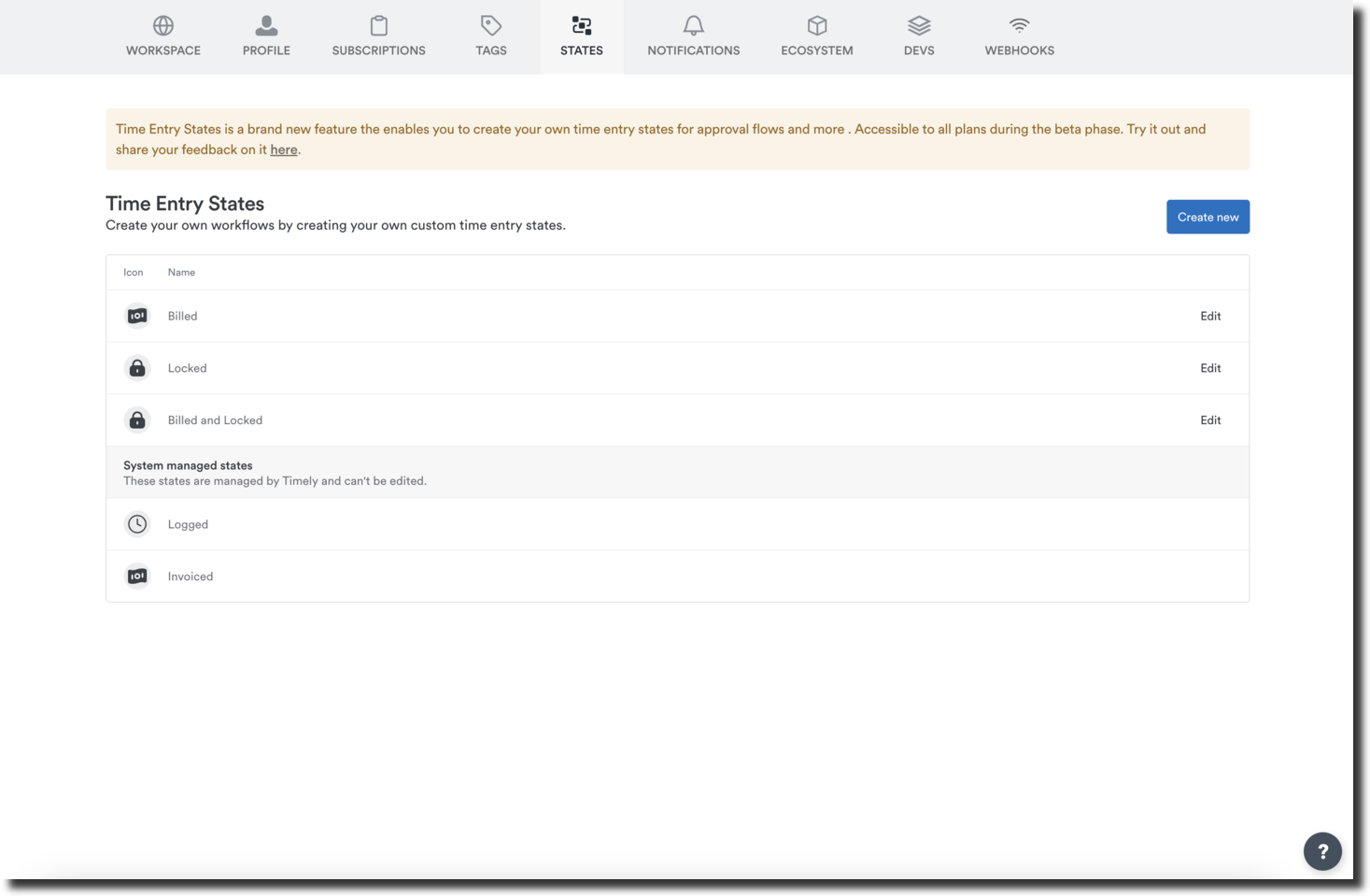 Time entry states in Settings
