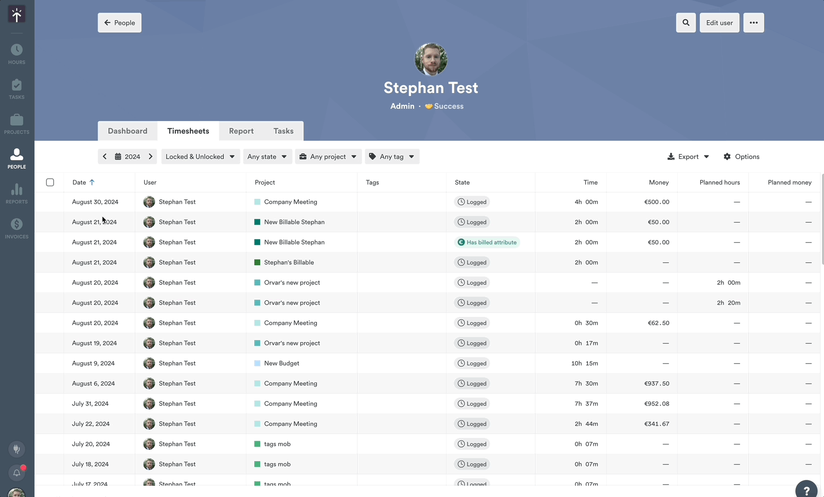 Time states in timesheet view