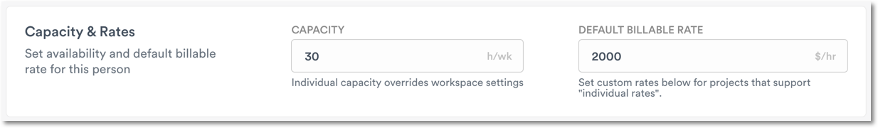 Default user rate settings