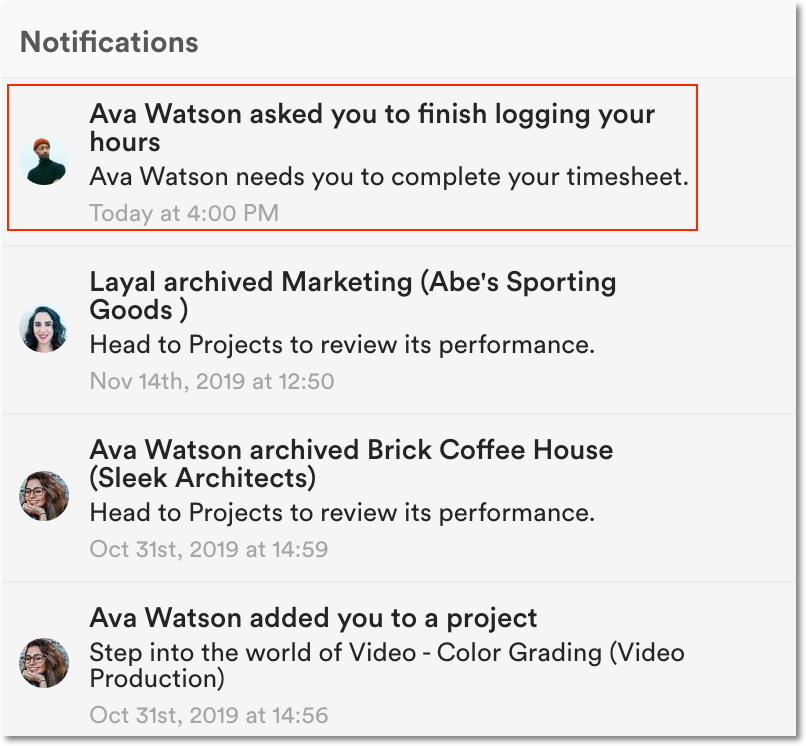 In-app log hours notification
