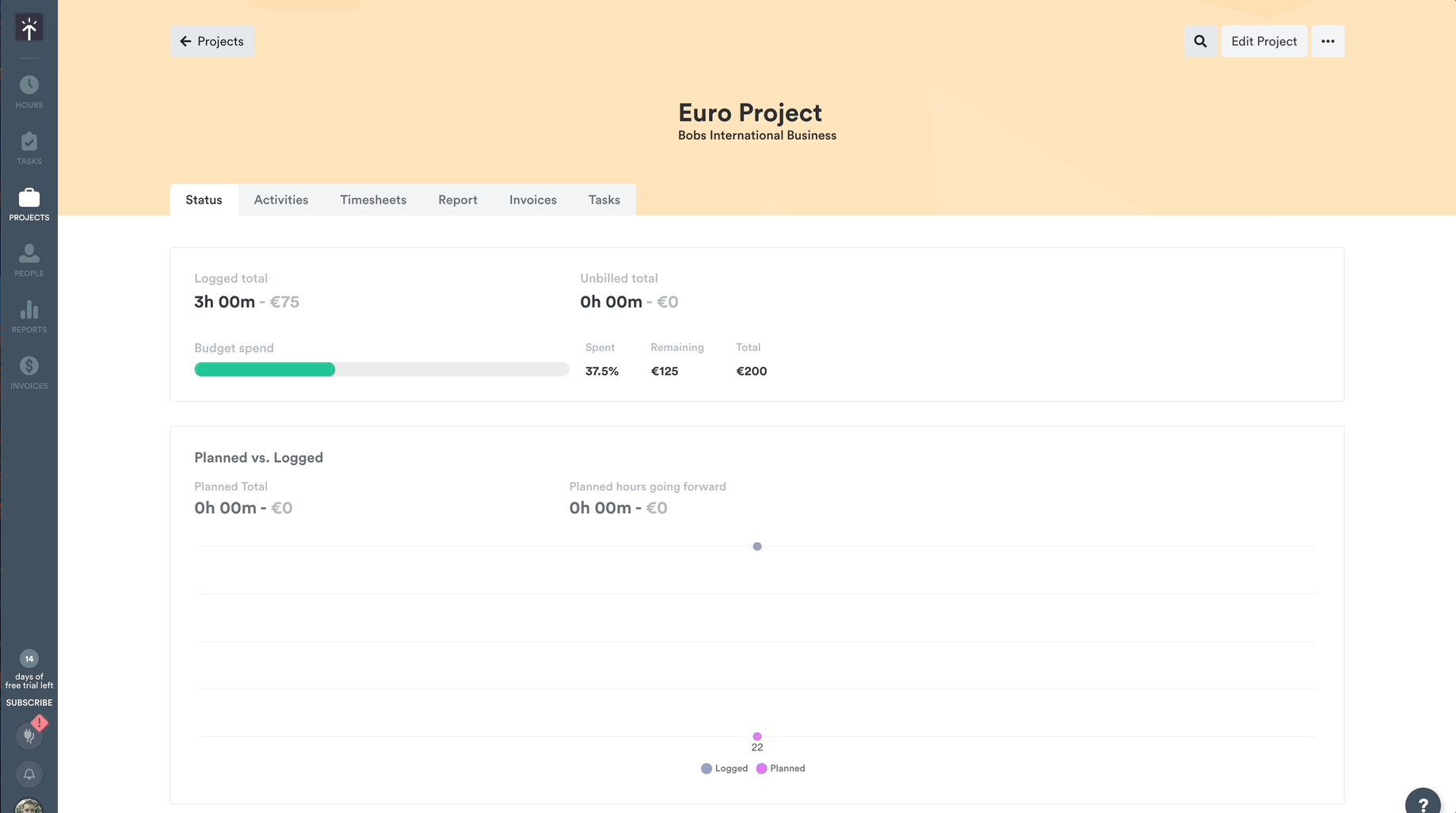 Project page showing the new currency