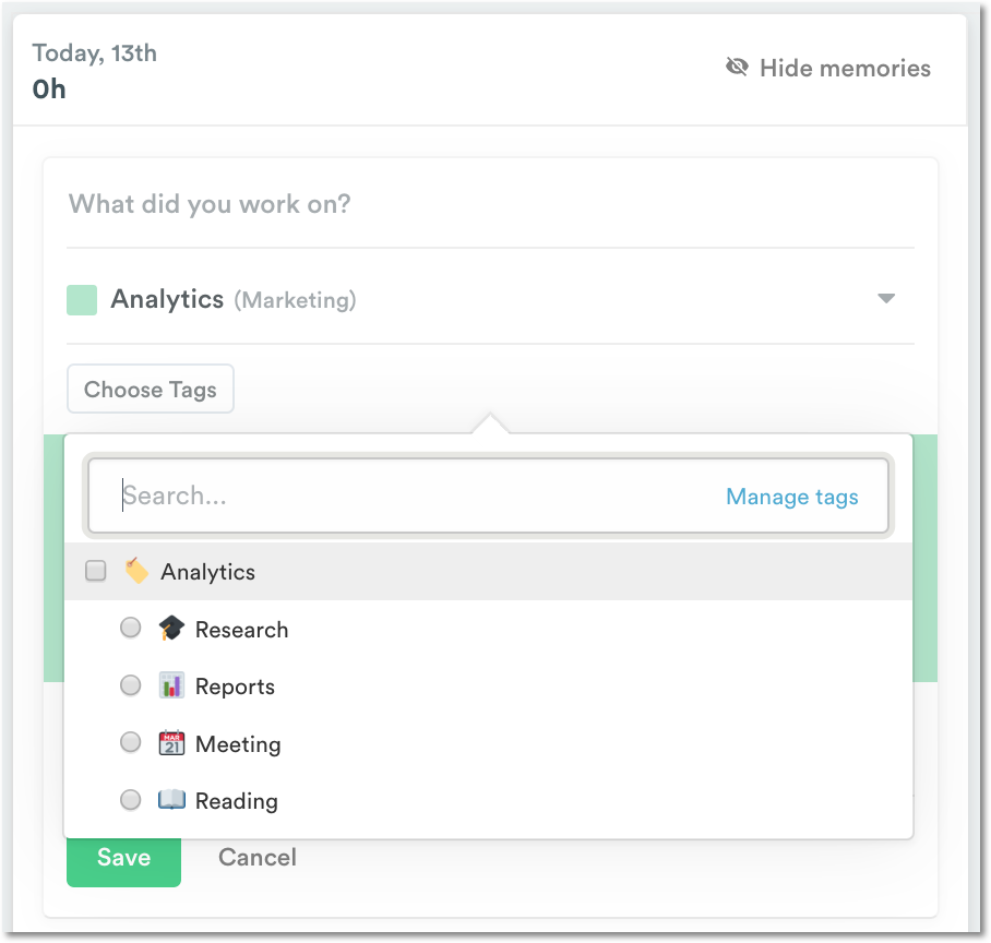 Internal entry with tags