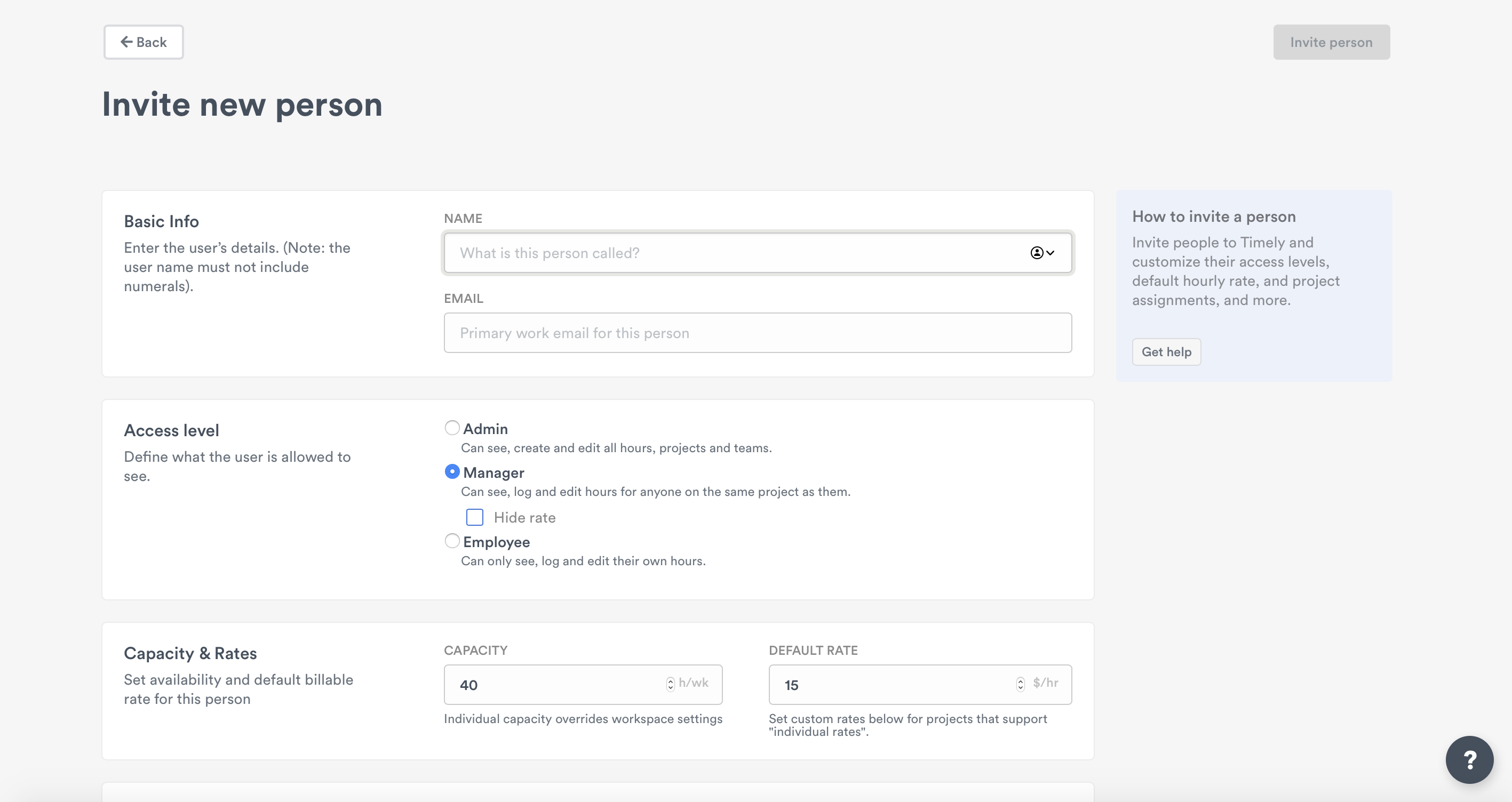 Invite new user page
