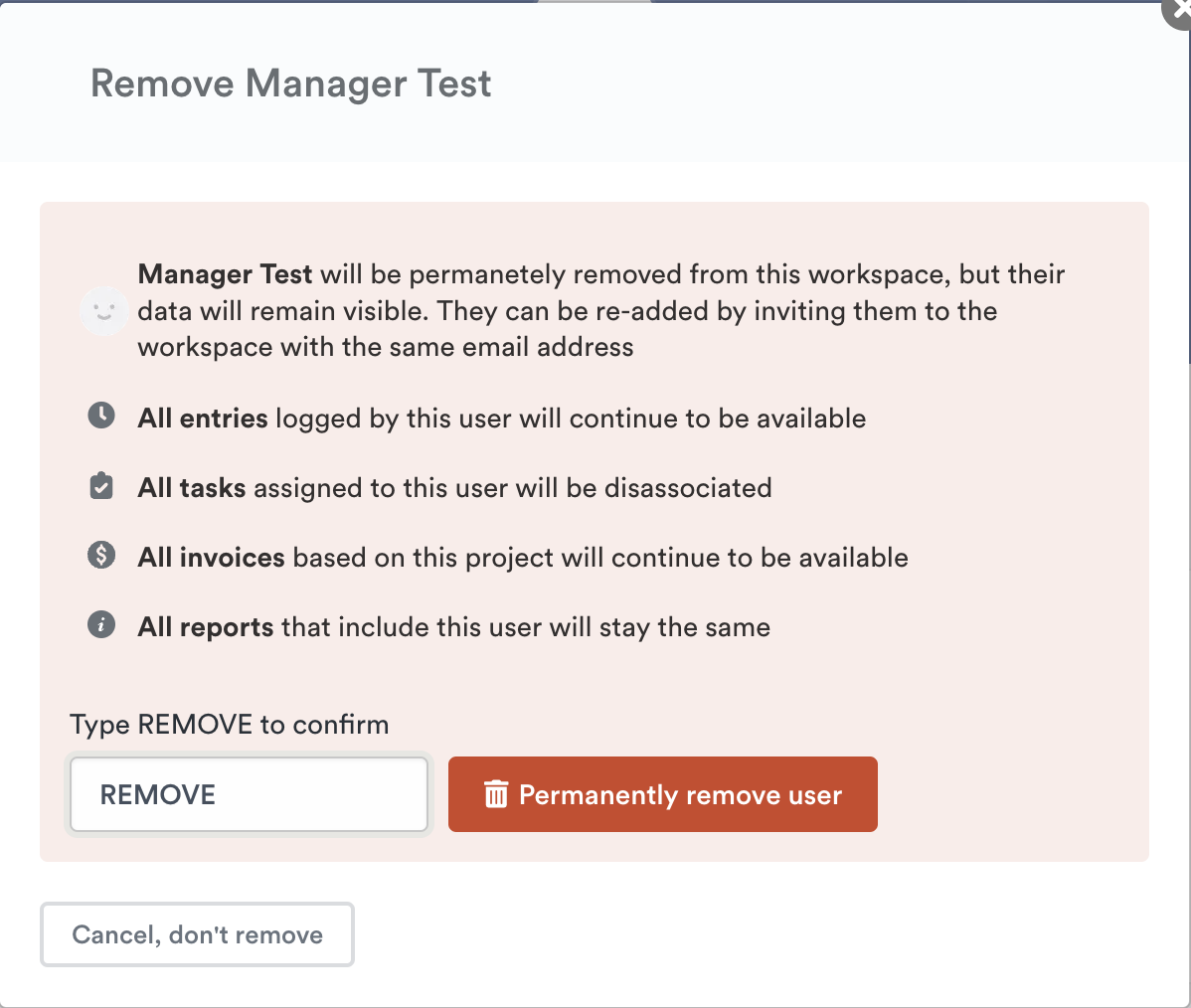 Confirm user removal