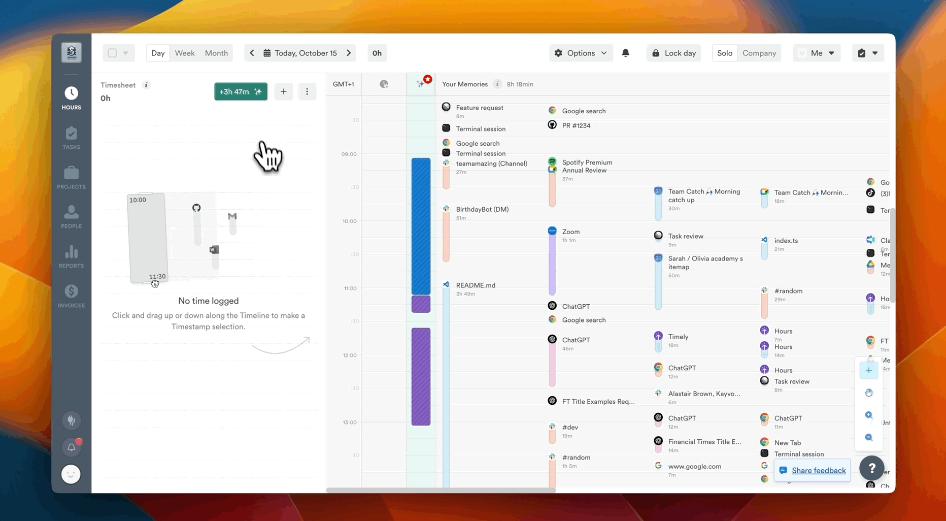 Timesheet Assistant button turning green