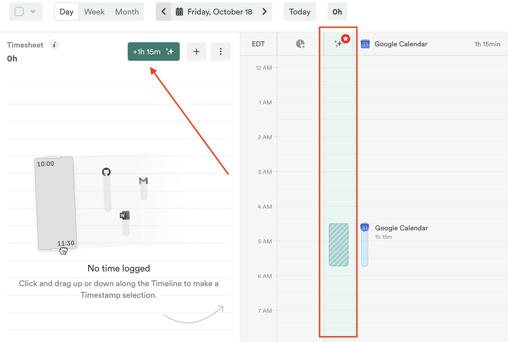 AI suggestions column on timesheet