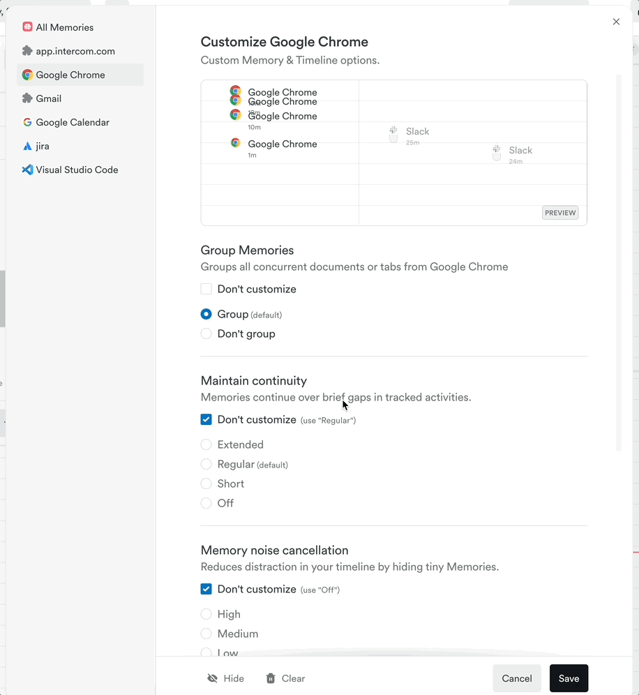 Memory configuration preview