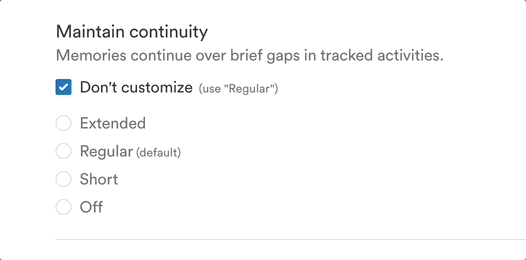 Memory continuity settings