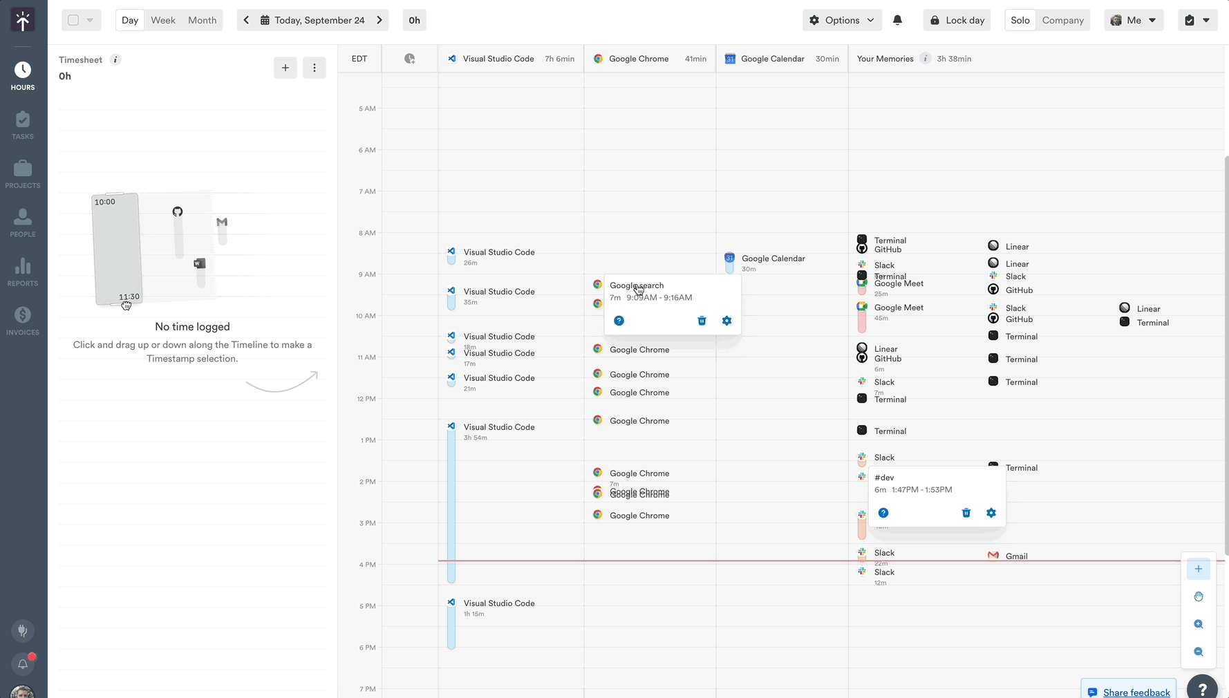 Day view with memory timeline