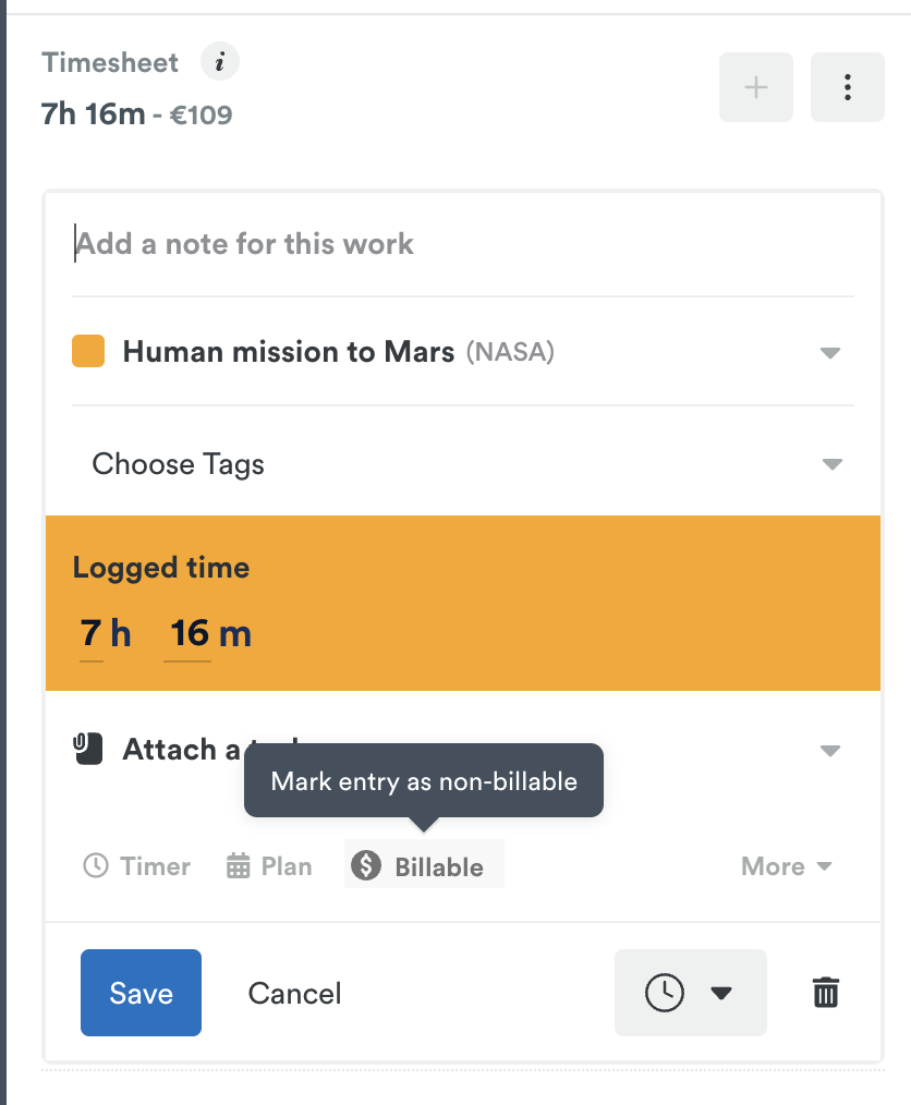 Billable and non-billable toggle